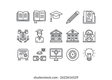 Collection of Simple Line Icons Representing Educational and Academic Concepts