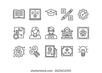 Collection of Simple Line Icons Representing Educational and Academic Concepts