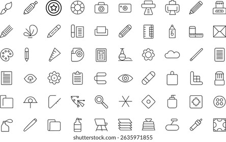 Collection of simple line icons representing various creative and design elements, fully editable