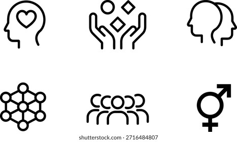 Collection of simple line icons representing human emotions and relationships