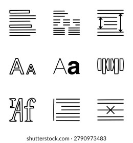 Collection of simple line icons representing typography and text formatting options in graphic design.