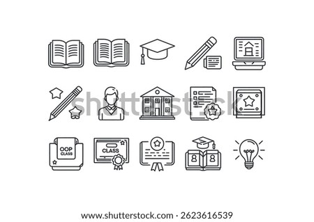 Collection of Simple Line Icons Representing Educational and Academic Concepts