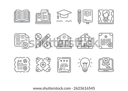 Collection of Simple Line Icons Representing Educational and Academic Concepts