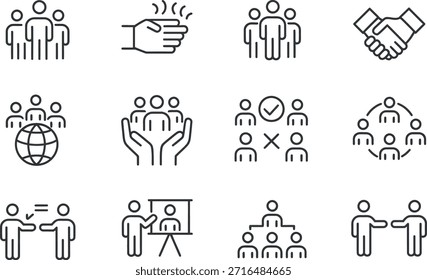 Colección de íconos de líneas simples para el trabajo en equipo y la colaboración