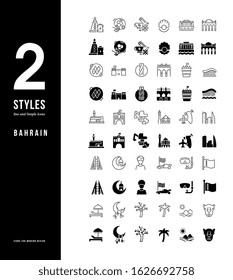 Collection simple and linear icons of bahrain on a white background. Modern black and white signs for websites, mobile apps, and concepts