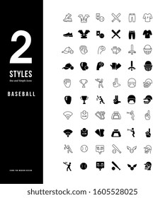 Collection simple and linear icons of baseball on a white background. Modern black and white signs for websites, mobile apps, and concepts