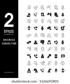 Collection simple and linear icons of business consulting on a white background. Modern black and white signs for websites, mobile apps, and concepts