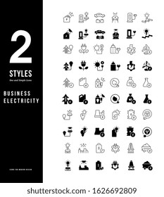 Collection simple and linear icons of business electricity on a white background. Modern black and white signs for websites, mobile apps, and concepts