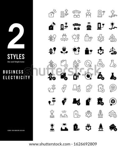 Collection simple and linear icons of business electricity on a white background. Modern black and white signs for websites, mobile apps, and concepts