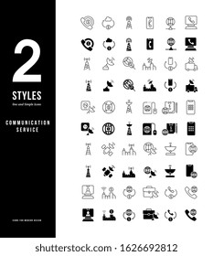 Collection simple and linear icons of communication service on a white background. Modern black and white signs for websites, mobile apps, and concepts