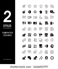 Collection simple and linear icons of computer science on a white background. Modern black and white signs for websites, mobile apps, and concepts