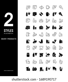 Collection simple and linear icons of dairy products on a white background. Modern black and white signs for websites, mobile apps, and concepts