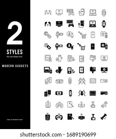 Collection simple and linear icons of modern gadgets on a white background. Modern black and white signs for websites, mobile apps, and concepts