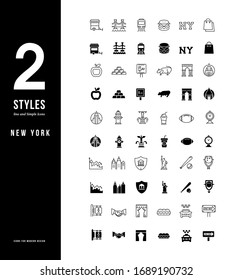 Collection simple and linear icons of new york on a white background. Modern black and white signs for websites, mobile apps, and concepts
