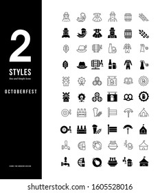 Collection simple and linear icons of octoberfest on a white background. Modern black and white signs for websites, mobile apps, and concepts