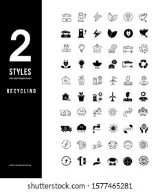 Collection simple and linear icons of recycling on a white background. Modern black and white signs for websites, mobile apps, and concepts