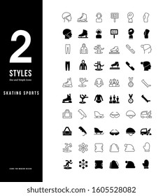 Collection simple and linear icons of skating sports on a white background. Modern black and white signs for websites, mobile apps, and concepts