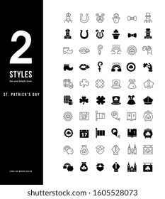 Collection simple and linear icons of St. Patrick's day on a white background. Modern black and white signs for websites, mobile apps, and concepts
