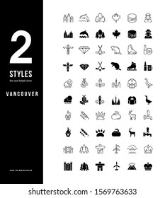 Collection simple and linear icons of vancouver on a white background. Modern black and white signs for websites, mobile apps, and concepts