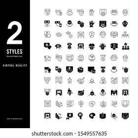 Collection simple and linear icons of virtual reality on a white background. Modern black and white signs for websites, mobile apps, and concepts