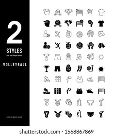 Collection simple and linear icons of volleyball on a white background. Modern black and white signs for websites, mobile apps, and concepts