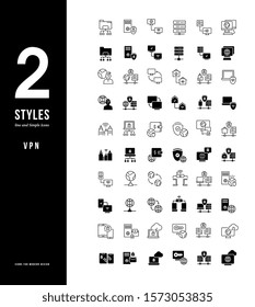 Collection simple and linear icons of vpn on a white background. Modern black and white signs for websites, mobile apps, and concepts