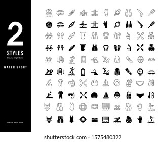 Collection simple and linear icons of water sport on a white background. Modern black and white signs for websites, mobile apps, and concepts