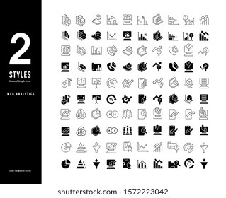 Collection simple and linear icons of web analytics on a white background. Modern black and white signs for websites, mobile apps, and concepts
