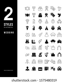 Collection simple and linear icons of wedding on a white background. Modern black and white signs for websites, mobile apps, and concepts