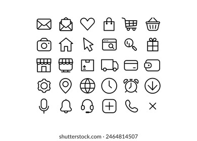 Collection of simple linear web icons of order, shop, and others. Vector signs