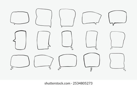 A collection of simple lines hand drawn speech bubbles in various shapes. Set of simple of hand drawn speech bubbles in various sizes and shapes. Set of simple lines hand drawn speech bubbles