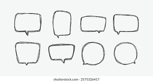 A collection of simple lines hand drawn speech bubbles in various shapes. Set of simple of hand drawn speech bubbles in various sizes and shapes. Set of simple lines hand drawn speech bubbles