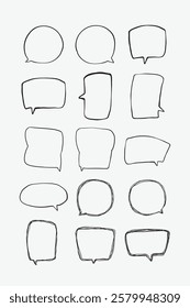 A collection of simple lines hand drawn speech bubbles in various shapes. Set of simple of hand drawn speech bubbles in various sizes and shapes. Set of simple lines hand drawn speech bubbles