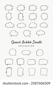 A collection of simple lines hand drawn speech bubbles in various shapes. Set of simple of hand drawn speech bubbles in various sizes and shapes. Set of simple lines hand drawn speech bubbles