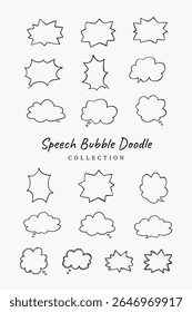 Una colección de líneas simples dibujadas a mano burbujas de discurso en varias Formas. Conjunto de burbujas de discurso dibujadas a mano en varios tamaños y Formas. Conjunto de líneas simples dibujadas a mano Vector de la burbuja del discurso.
