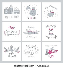 Collection of simple Merry Christmas and New Year greeting cards