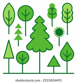A collection of simple, minimalist illustrations of various trees, perfect for adding a touch of nature to your designs. These icons are ideal for web design, branding.