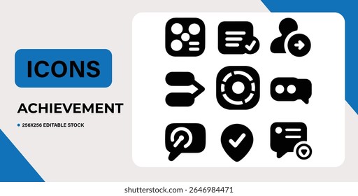 Collection of simple, modern vector icons related to communication, success, and progress.  Editable and isolated on white background.