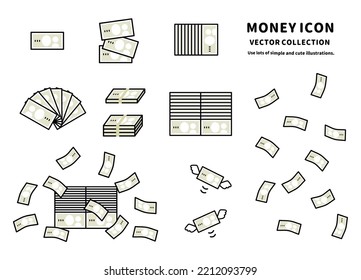 Una colección de ilustraciones de dinero simple.
