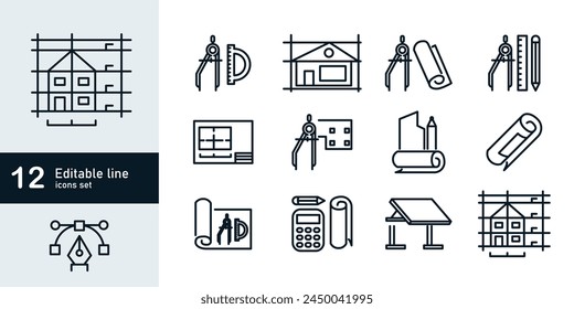 Kollektion von Simple Monochrome Architectural Planning Icon Vektorgrafik Konstruktion Engineering