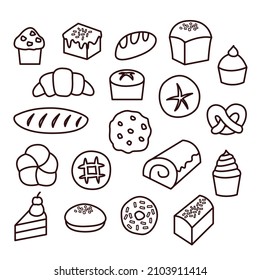 Collection of simple monochrome hand drawn elements for bakery