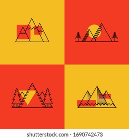 a collection of simple mountain illustration designs with unique styles