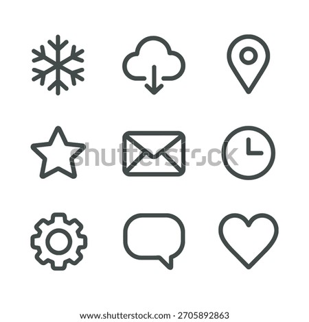 Collection of simple outline icons for digital interfaces