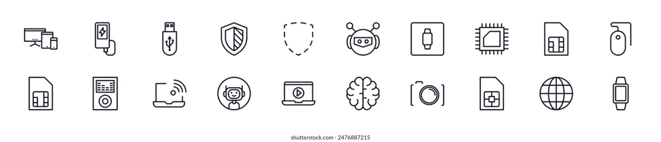Collection of simple outline illustrations of electronics. Modern line icons for apps, web sites, shops, stores
