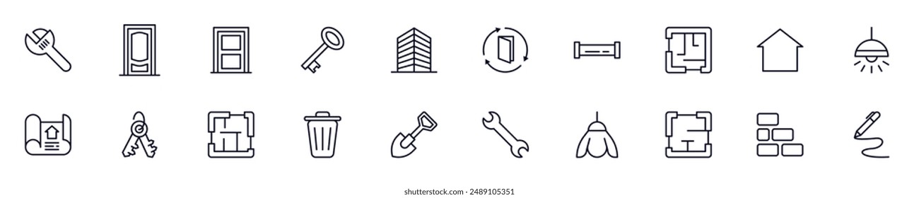 Colección de ilustraciones de contorno simple de la casa. Iconos modernos de la línea para App, Sitios web, tiendas, tiendas 