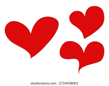 Una colección de sencillas Formas de corazón rojo en diferentes estilos, que representan el amor, el afecto y los símbolos románticos clásicos.