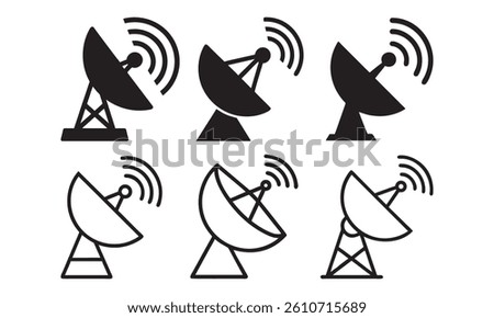 Collection of Simple Satellite Dish Antennas, Satellite dish icons collection in Filled flat and thin line style