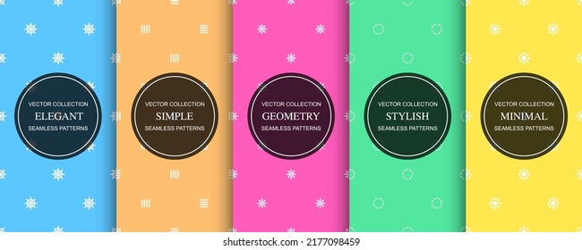 Colección de patrones sencillos y coloridos. Luminosos antecedentes minimalistas. Diseño moderno y elegante