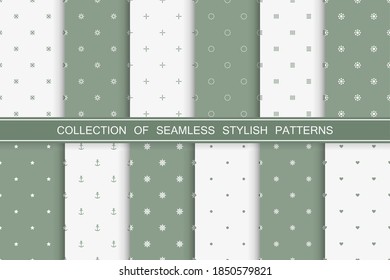 Collection of simple seamless stylish patterns. Minimalistic endless backgrounds - elegant trendy design. 