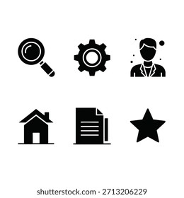 Collection of simple silhouette icons representing common user interface and web design elements.